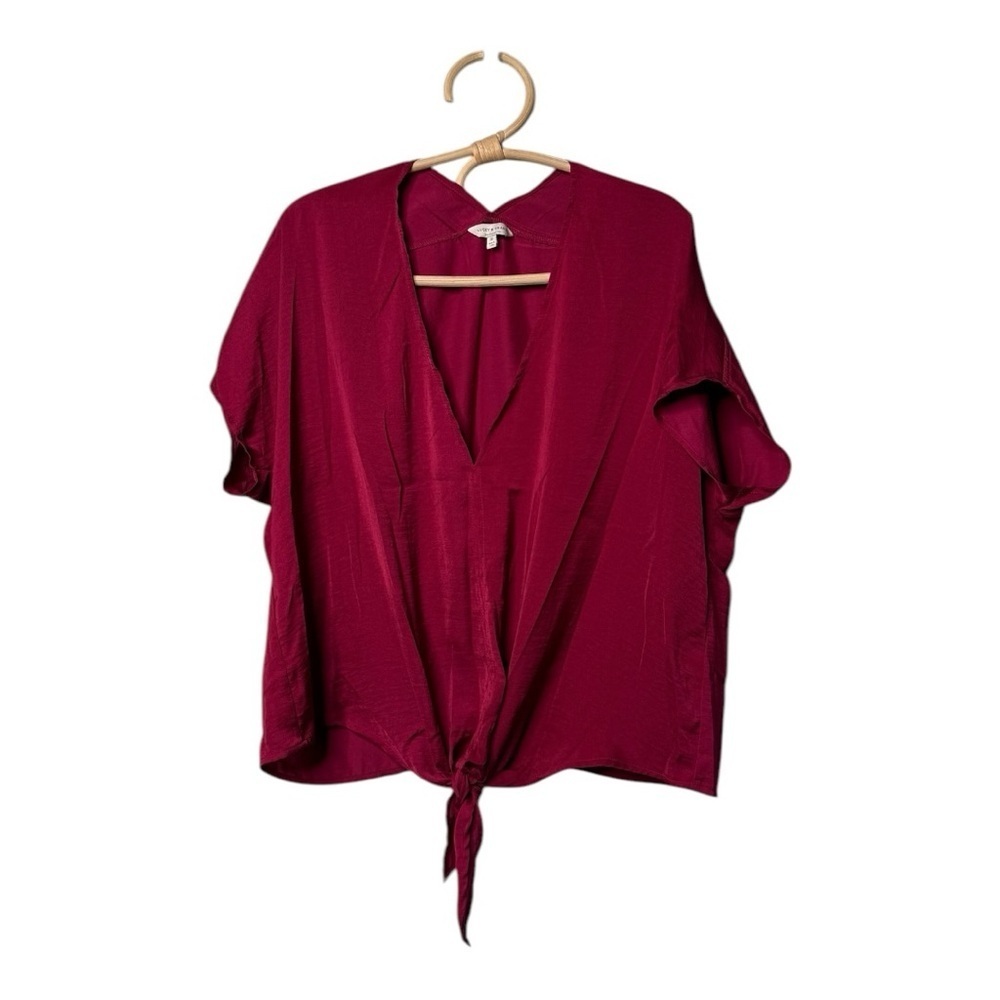 Lucky Brand Women's Berry Tie-Front V-Neck Blouse - Picture 2 of 13